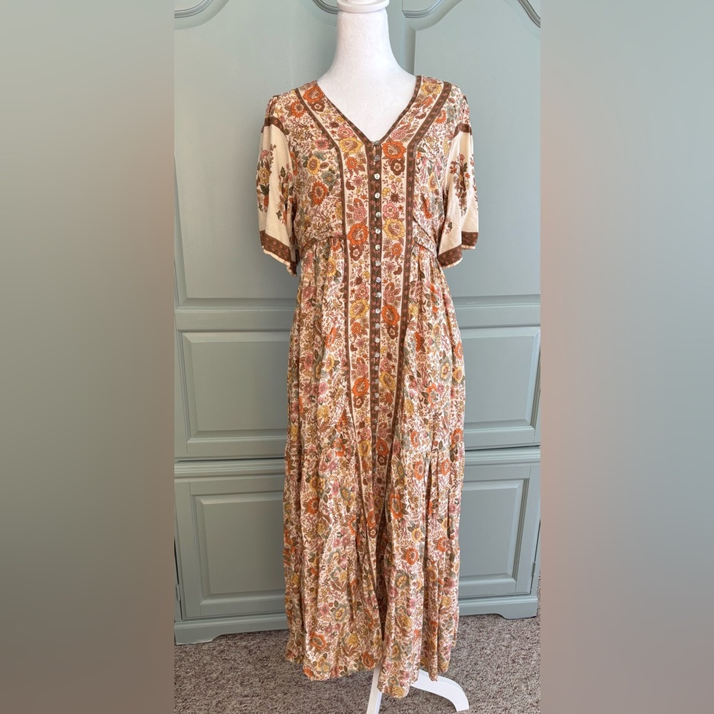 Maxi cottage core in bloom dress womans size lg.